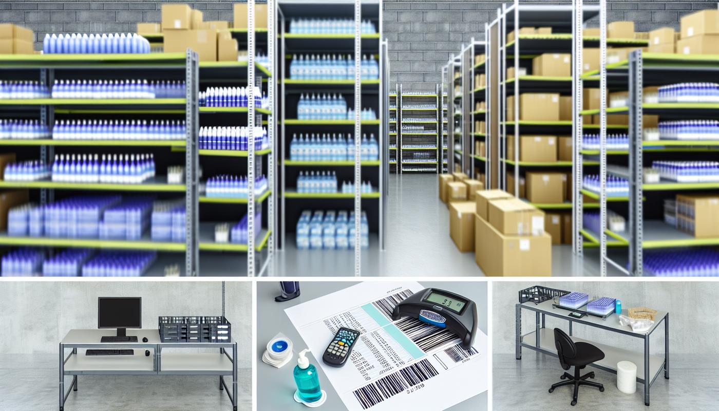 Organized warehouse shelves with products ready for marketplace fulfillment