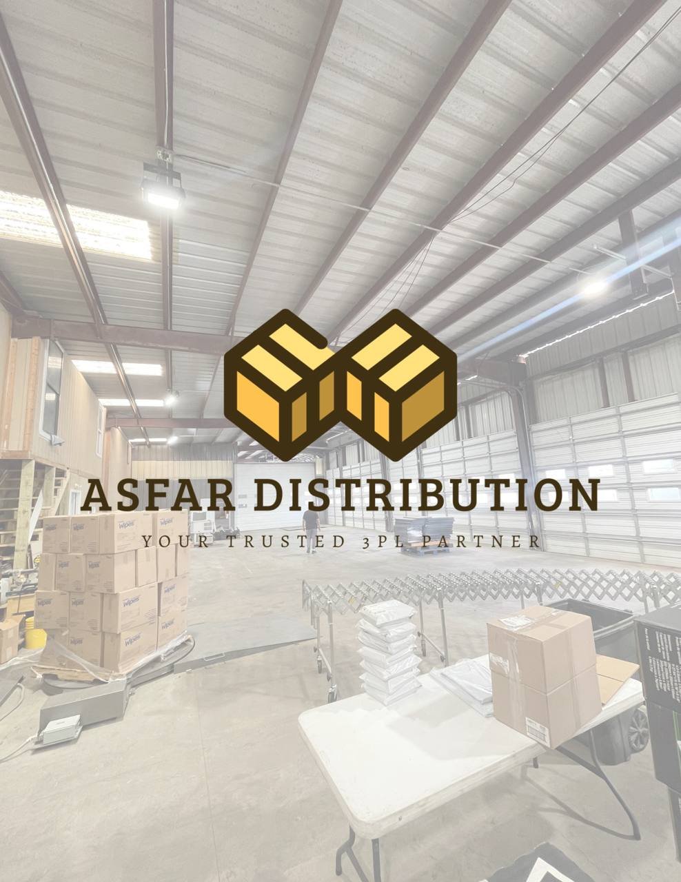 Asfar Distribution warehouse facility interior in Houston, Texas